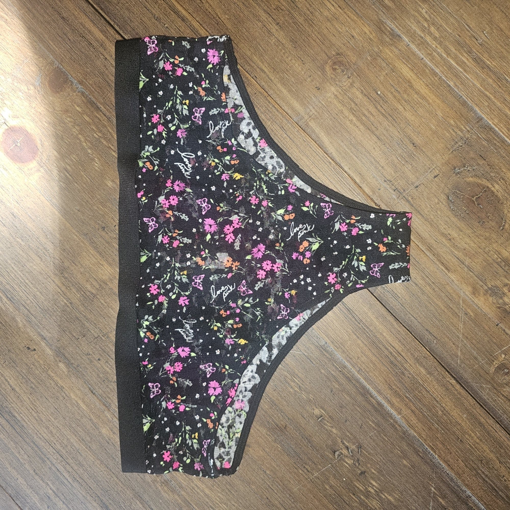 PINK Victoria's Secret Black Floral Lace Panties